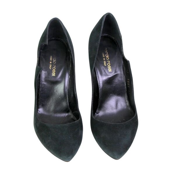 Sergio Rossi BLACK REAL LEATHER SUEDE HIGH HEEL POINTED CLASSIC PUMP SHOES Sz 37 - Picture 2 of 11